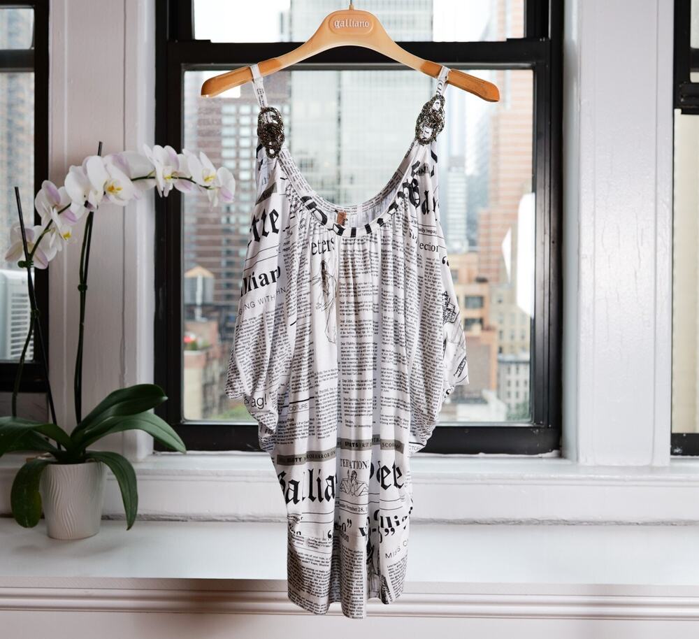 John Galliano Vintage Gazette White Double Silver Buckle Blouse Top IT40